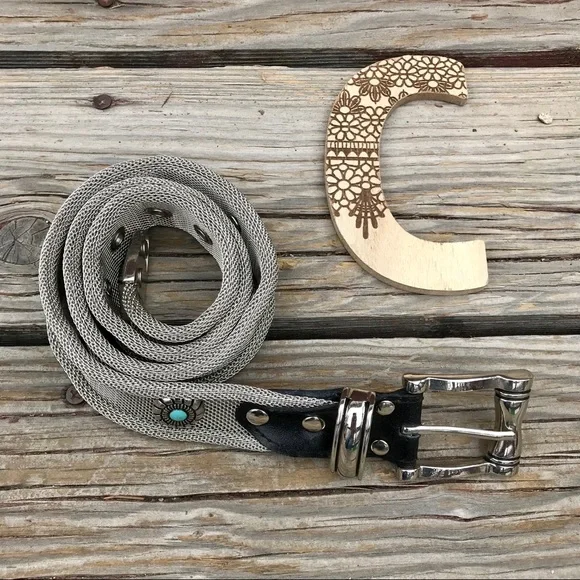 Vintage Donna Katz Silver Mesh Turquoise Belt Small Southwestern Western - Picture 2 of 9